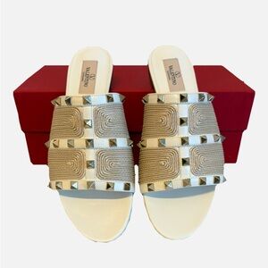 Valentino Cream and Gold Studded Sandals